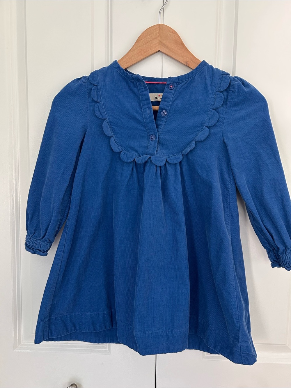 Mini Boden girls blue corduroy scallop collar dress long sleeve 5-6 years